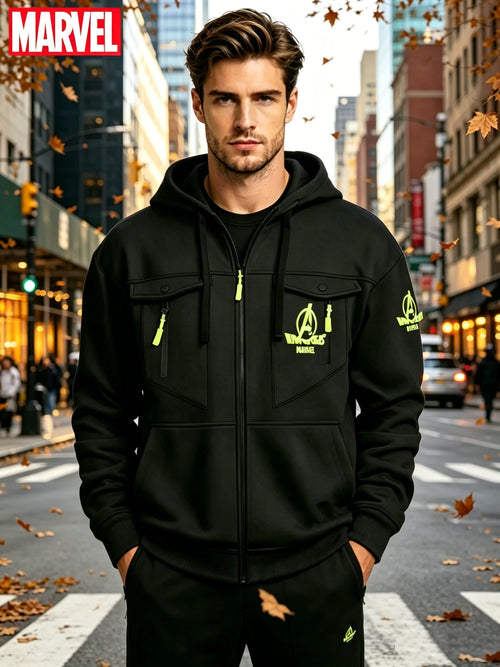 Sweat à Capuche Zippé Marvel Avengers - Logo Néon Multi-Poches Homme