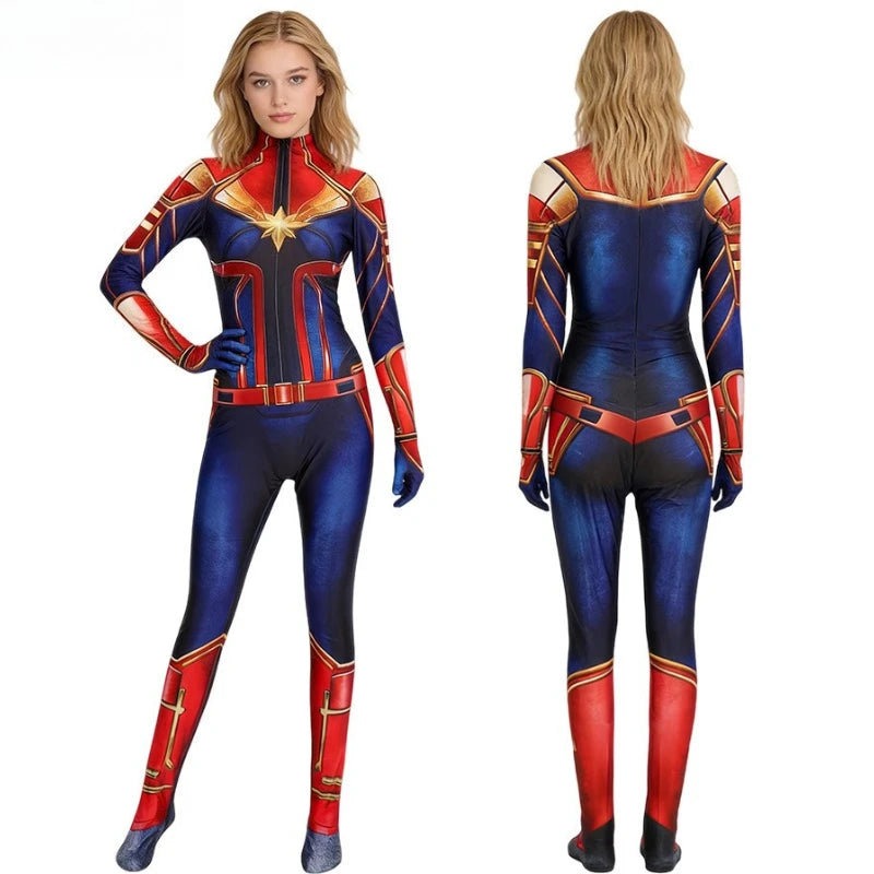 Combinaison Cosplay Captain Marvel - Zentai Bleu et Rouge