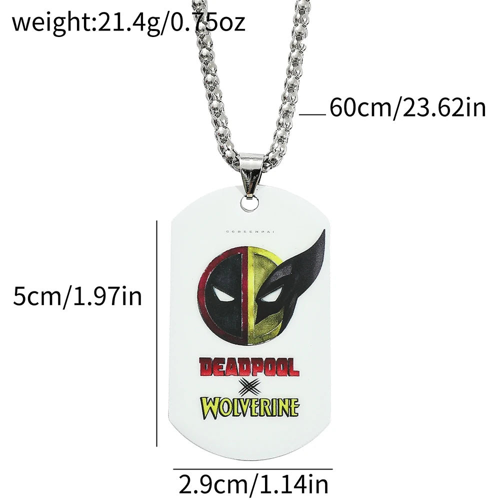 Collier Plaque Militaire Deadpool & Wolverine - Logos Fusionnés Blanc