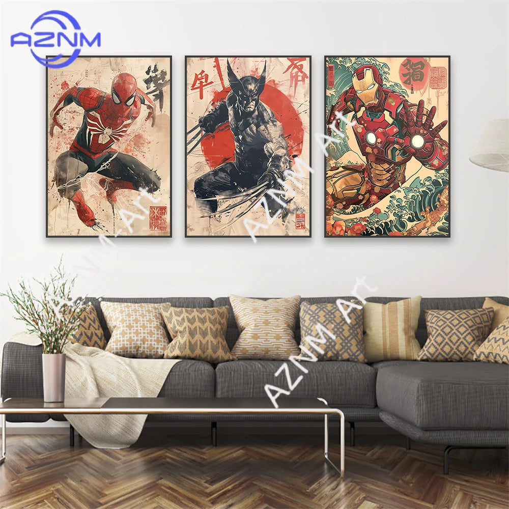 Poster Avengers Captain America - Bouclier Style Japonais Vintage