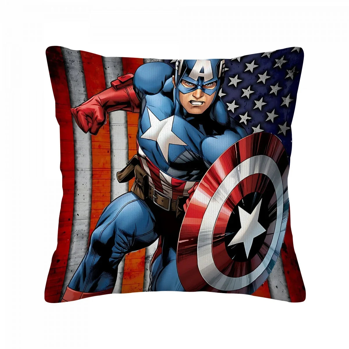 Housse de Coussin Captain America - Fond Drapeau Américain