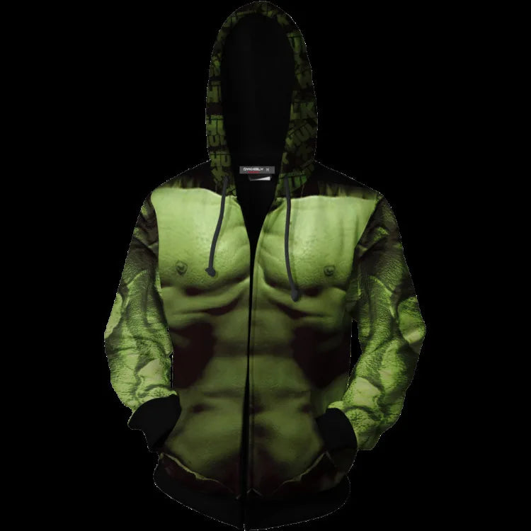 Sweat à Capuche Hulk - Zippé Impression Torse Musclé