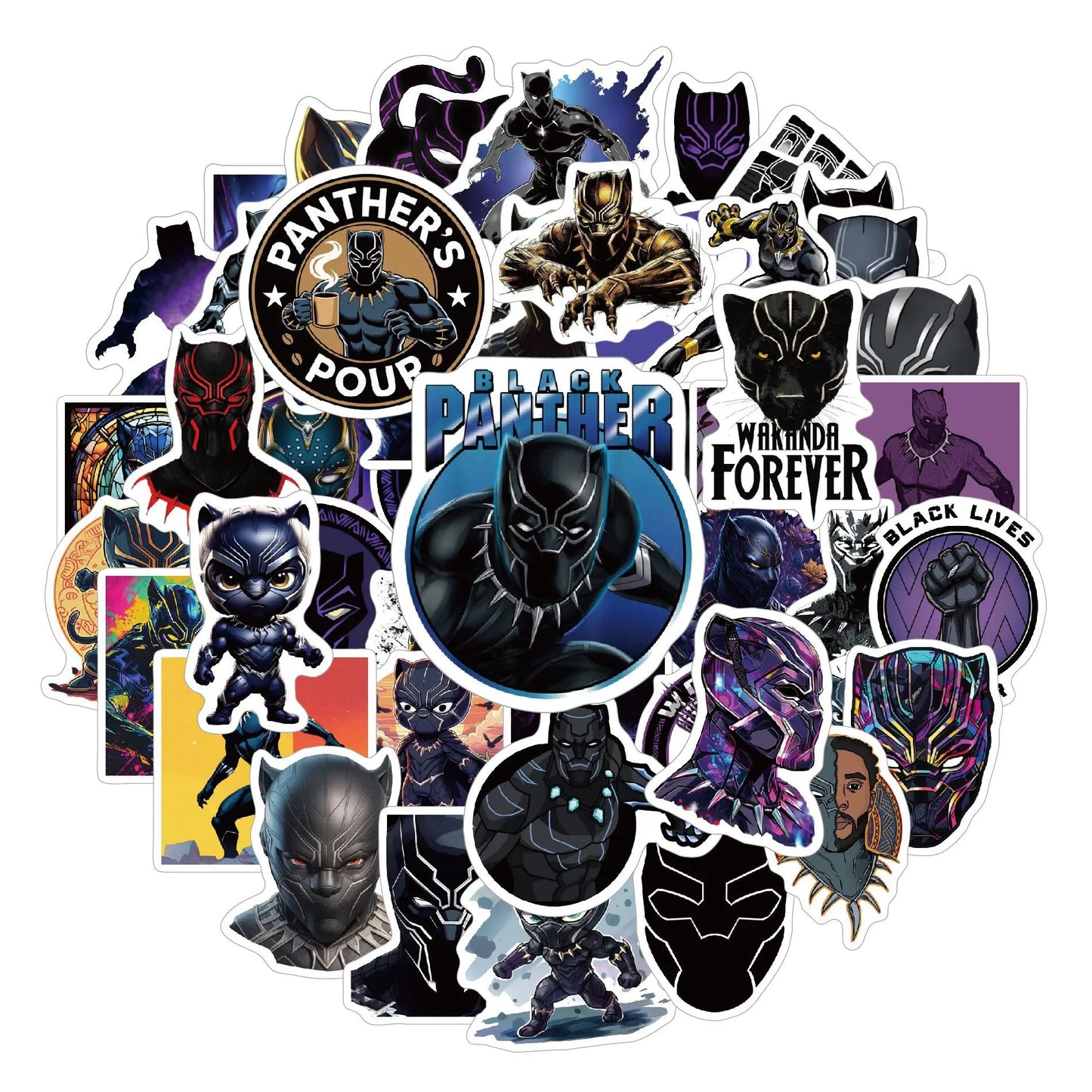 Stickers Avengers Black Panther - Lot de 50 Autocollants PVC