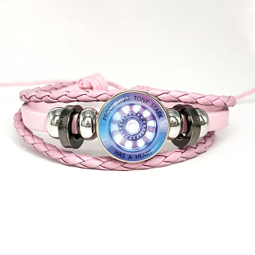 Bracelet Cuir Tony Stark Réacteur Arc - Rose Lumineux Bleu Violet