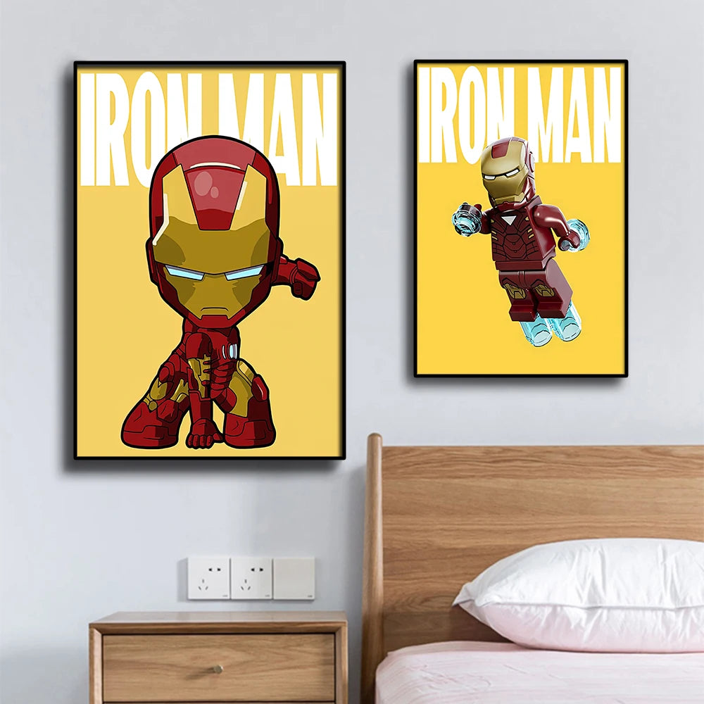 Poster Avengers Captain America - Style Lego Fond Bleu