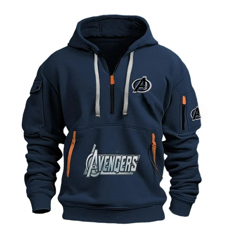 Sweat Capuche Demi-Zip Avengers Homme - Multi-Poches Noir Jaune