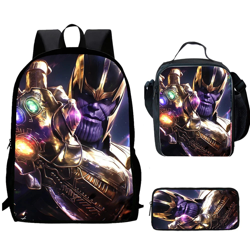 Sac à Dos Thanos Couronne Néon 3 Pièces - Portrait Épique Set École Enfant