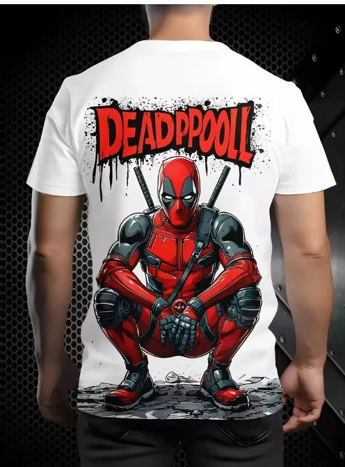 T-Shirt Homme Deadpool 3D - Accroupi Katanas Fond Blanc