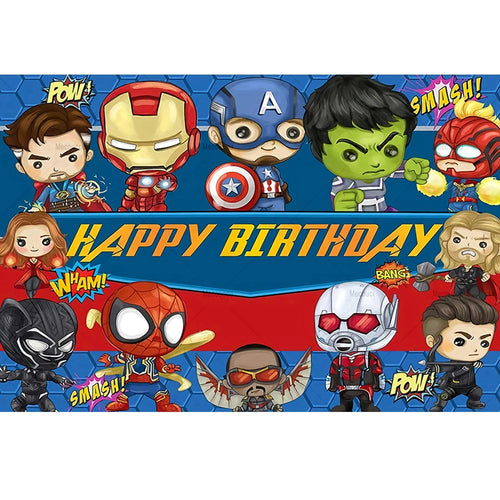 Poster Anniversaire Avengers Chibi - Happy Birthday