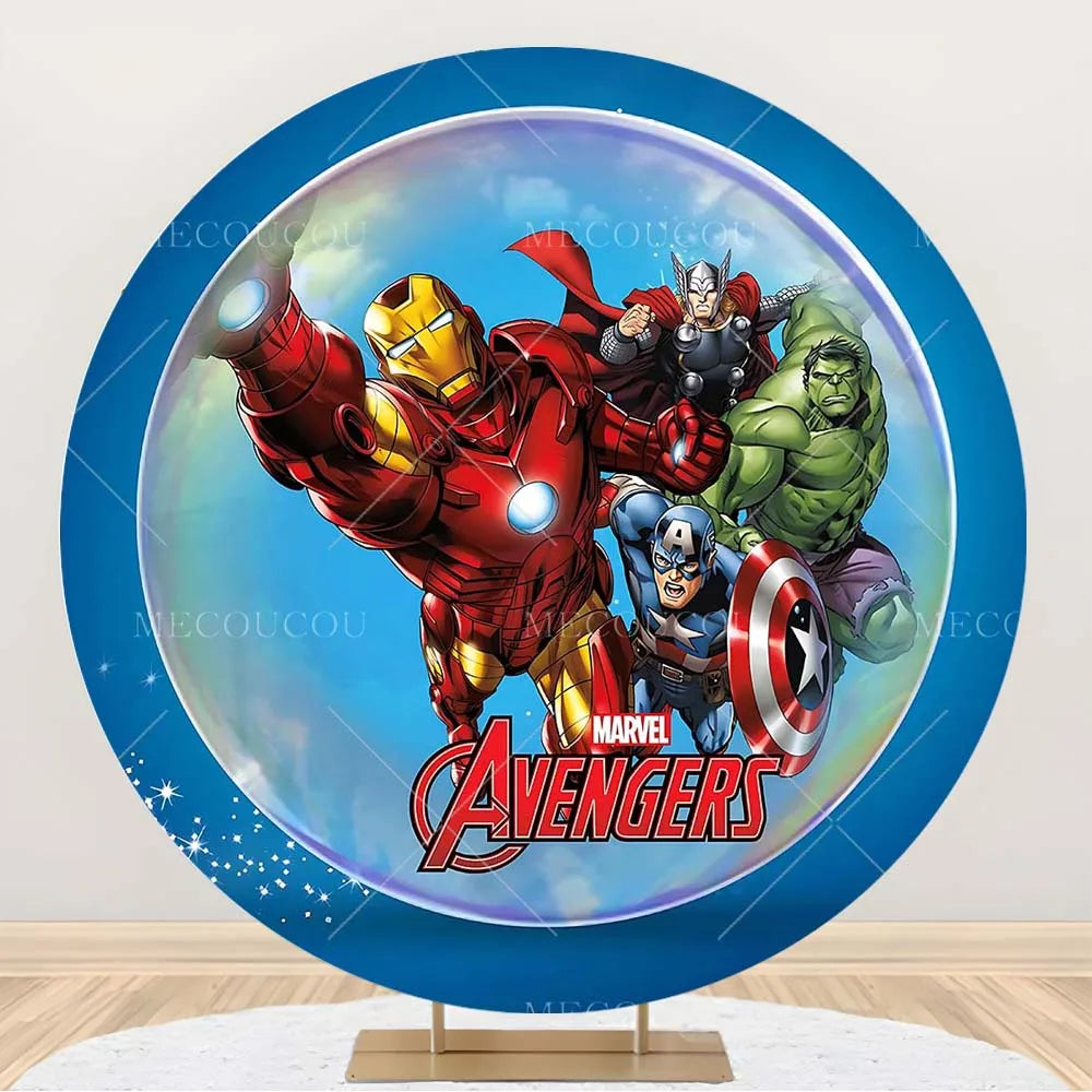 Toile de Fond Ronde Avengers - Décor Anniversaire Groupe Héros