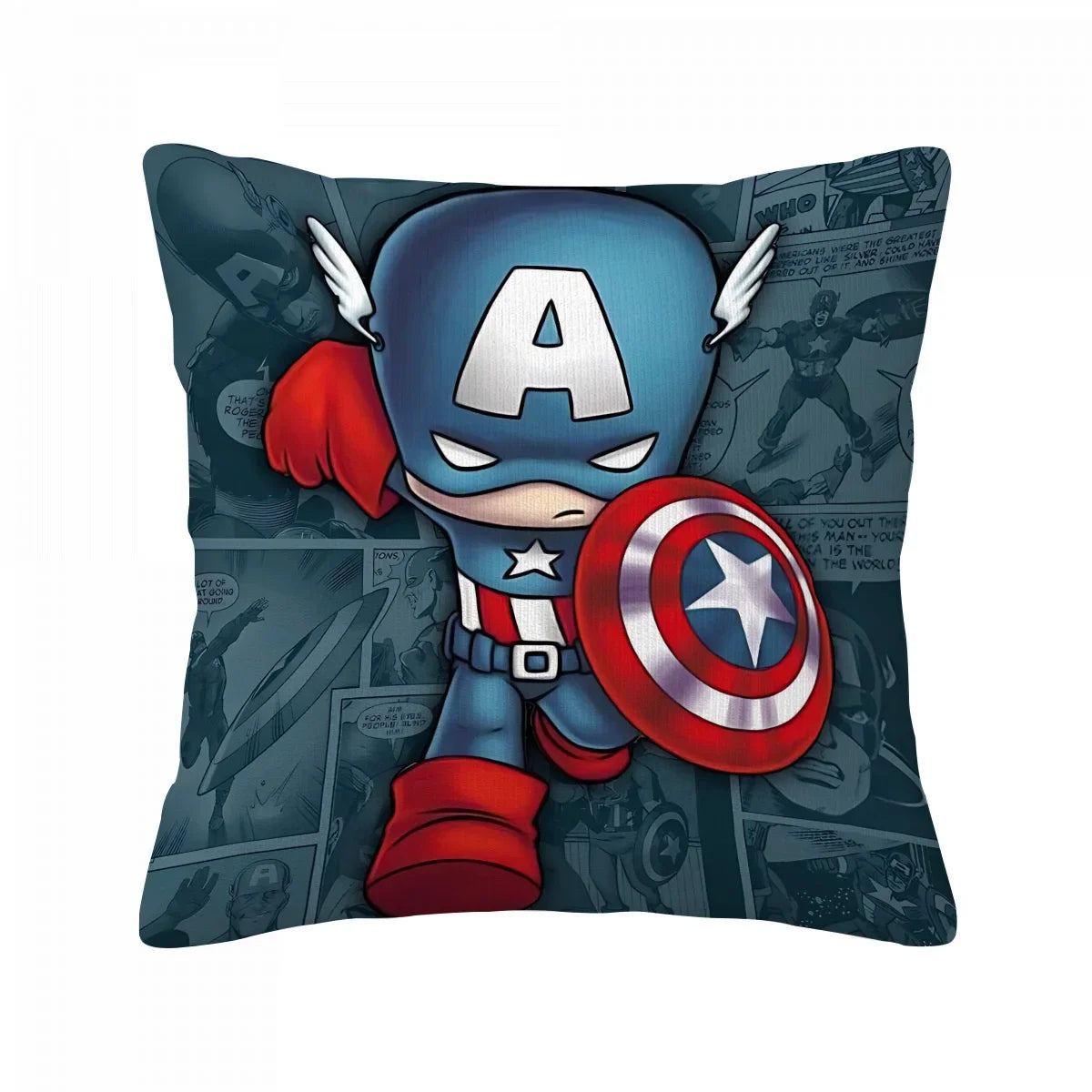 Housse de Coussin Captain America - Chibi Fond BD Bleu