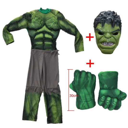 Déguisement Hulk Enfant - Combinaison Musclée Verte avec Masque et Gants