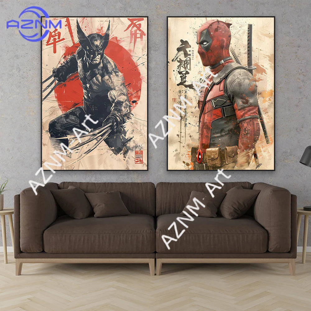 Poster Avengers Wolverine - Encre Noir Blanc Soleil Rouge