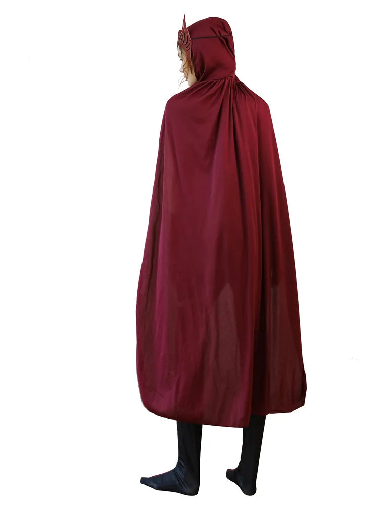 Costume Cosplay Wanda Maximoff Scarlet Witch - Combinaison Rouge Cape avec Coiffe