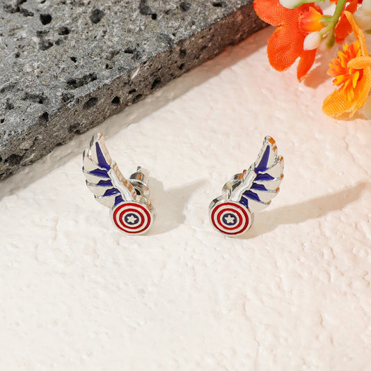 Boucles d'Oreilles Captain America - Ailes et Bouclier Émail