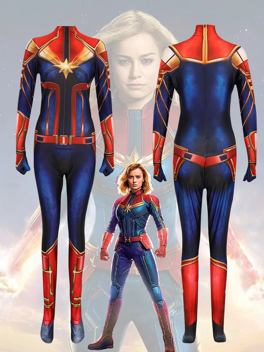 Déguisement Captain Marvel - Combinaison Bleu Rouge Or