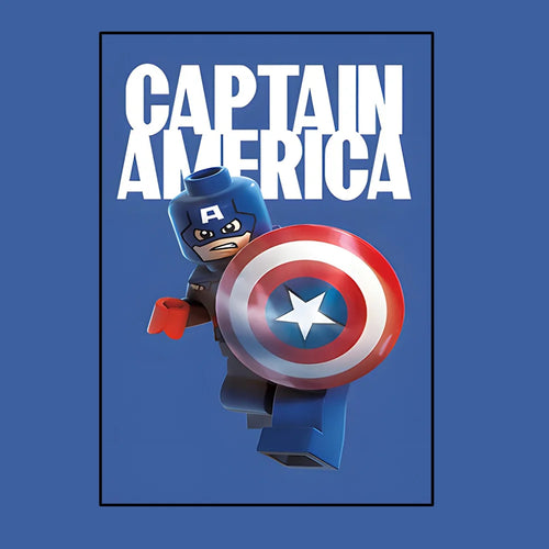 Poster Avengers Captain America - Style Lego Fond Bleu