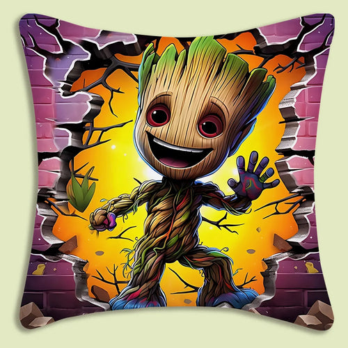 Housse de Coussin Baby Groot - Traversant Mur Brique Rose Jaune