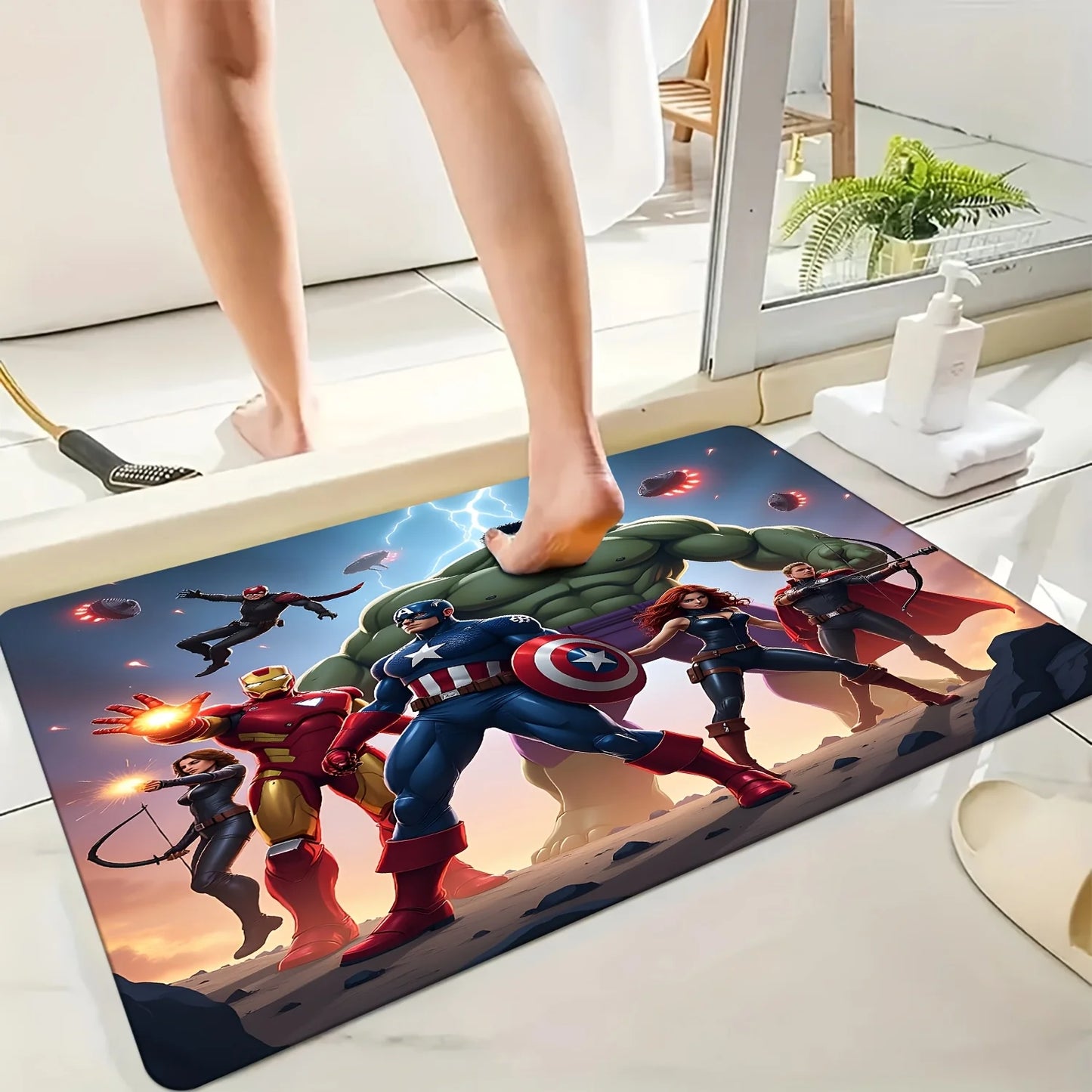 Tapis de Bain Avengers Chibi Spider-Man Captain America - Néon Coloré