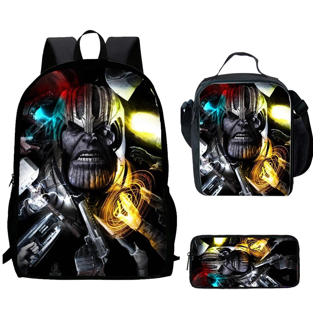Sac à Dos Thanos Sombre 3 Pièces - Portrait Armes Set École Enfant