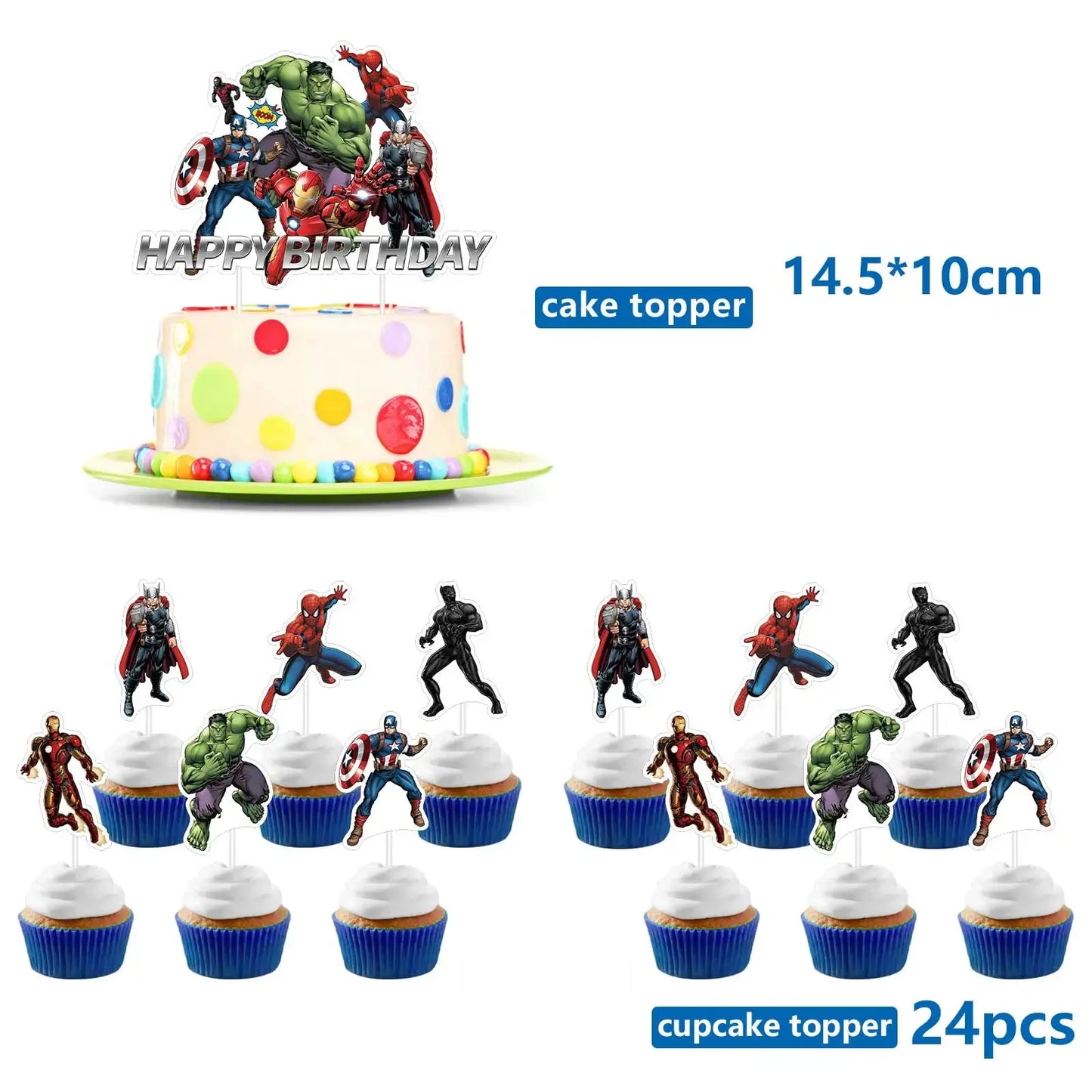 Décoration Anniversaire Avengers - Toppers Gâteau x25